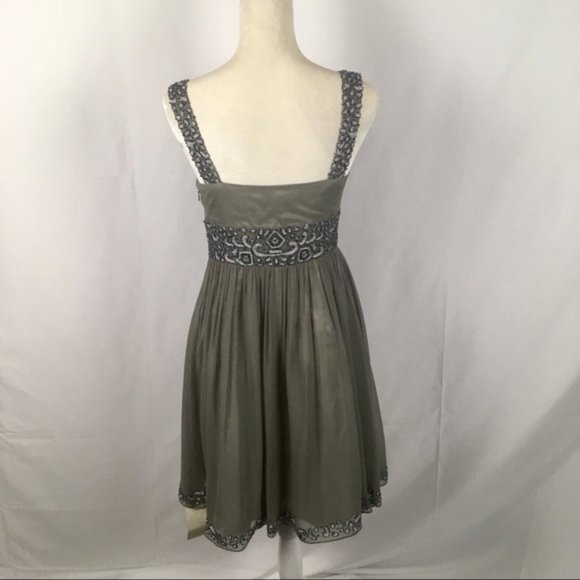 Adrianna Papell Evening Gray Beaded Sleeveless Dress Women Size 6 Formal Wedding - Picture 4 of 8